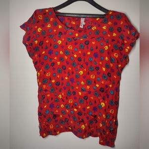Red Colorful Reflective Floral Flower Rose Pattern Tee Shirt Lancetti EU Size 40